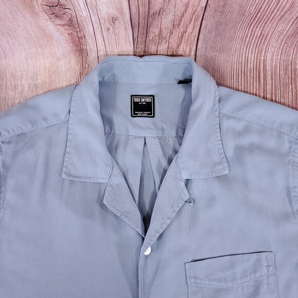 Todd Snyder Mens Size XL Slim Fit Rayon Hollywood Button Up Shirt Steel Blue - Picture 3 of 14
